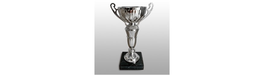 SILVER HANDLED TROPHY CUP ON SILVER RISER AVAILABLE IN 3 SIZES